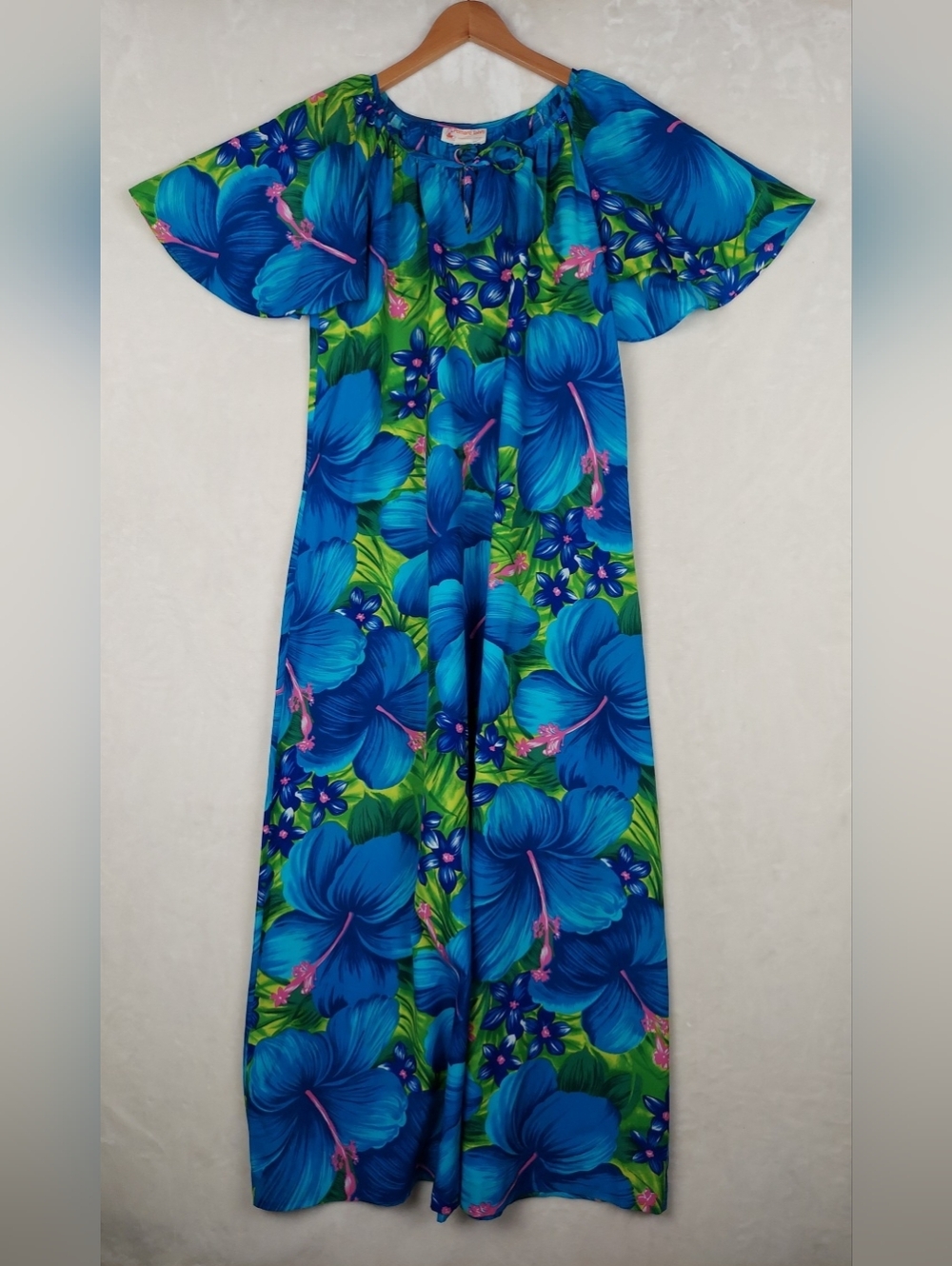 VTG 60/70s Pomare Tahiti Maxi Dress Floral Festival Boho Hippie Psychedelic Mumu